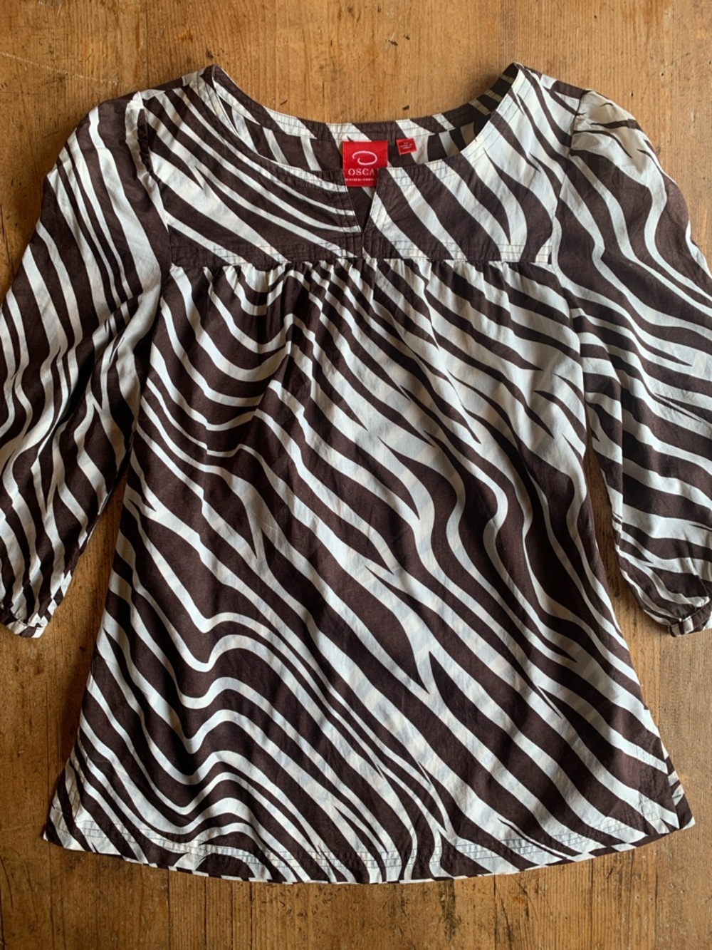 Oscar De La Renta Brown and Cream Zebra Stripe Blouse